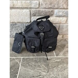 Designer Inspired Black Utility Squaw Backpack Pochette Wallet Cargo Pockets